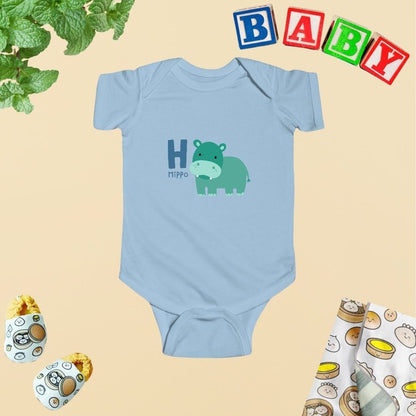 Animal Alphabet - H for Hippo Baby Bodysuit - Unisex Graphic Bodysuit for Babies