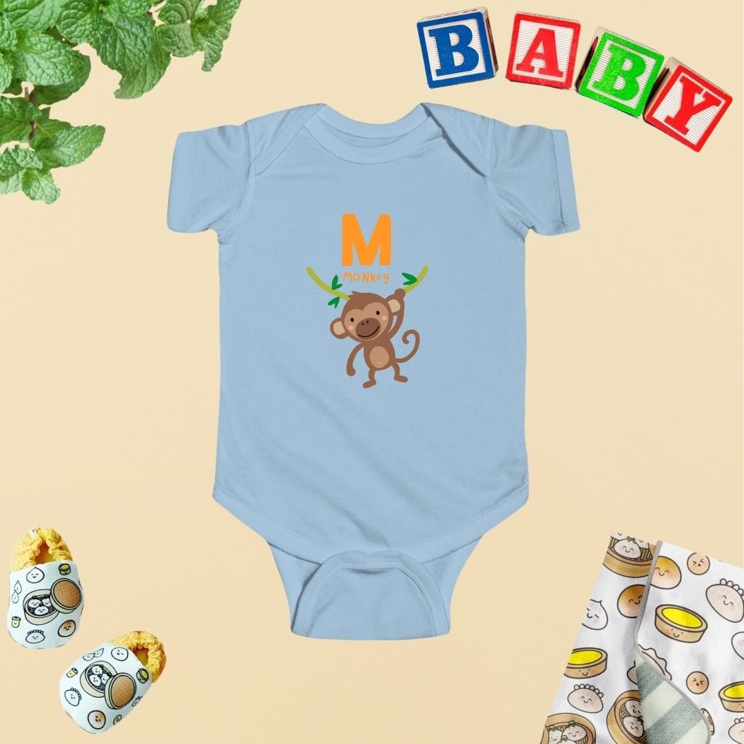 Animal Alphabet - M for Monkey Baby Bodysuit - Unisex Graphic Bodysuit for Babies