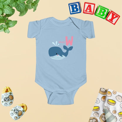 Animal Alphabet - W for Whale Baby Bodysuit - Unisex Graphic Bodysuit for Babies