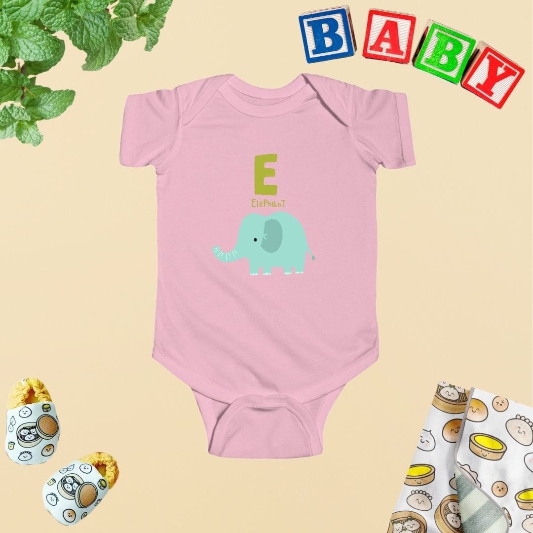 Animal Alphabet - E for Elephant Baby Bodysuit - Unisex Graphic Bodysuit for Babies