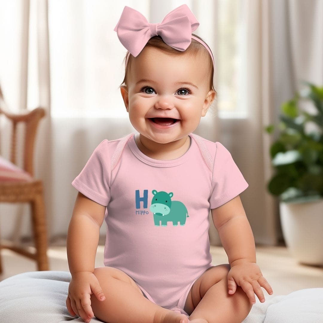 Animal Alphabet - H for Hippo Baby Bodysuit - Unisex Graphic Bodysuit for Babies