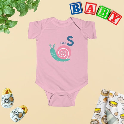 Animal Alphabet - S for Snail Baby Bodysuit - Unisex Graphic Bodysuit for Babies