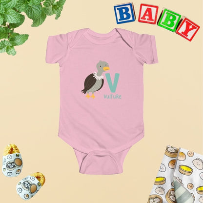 Animal Alphabet - V for Vulture Baby Bodysuit - Unisex Graphic Bodysuit for Babies