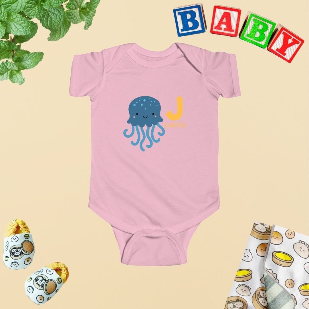 Animal Alphabet - J for Jellyfish Baby Bodysuit - Unisex Graphic Bodysuit for Babies