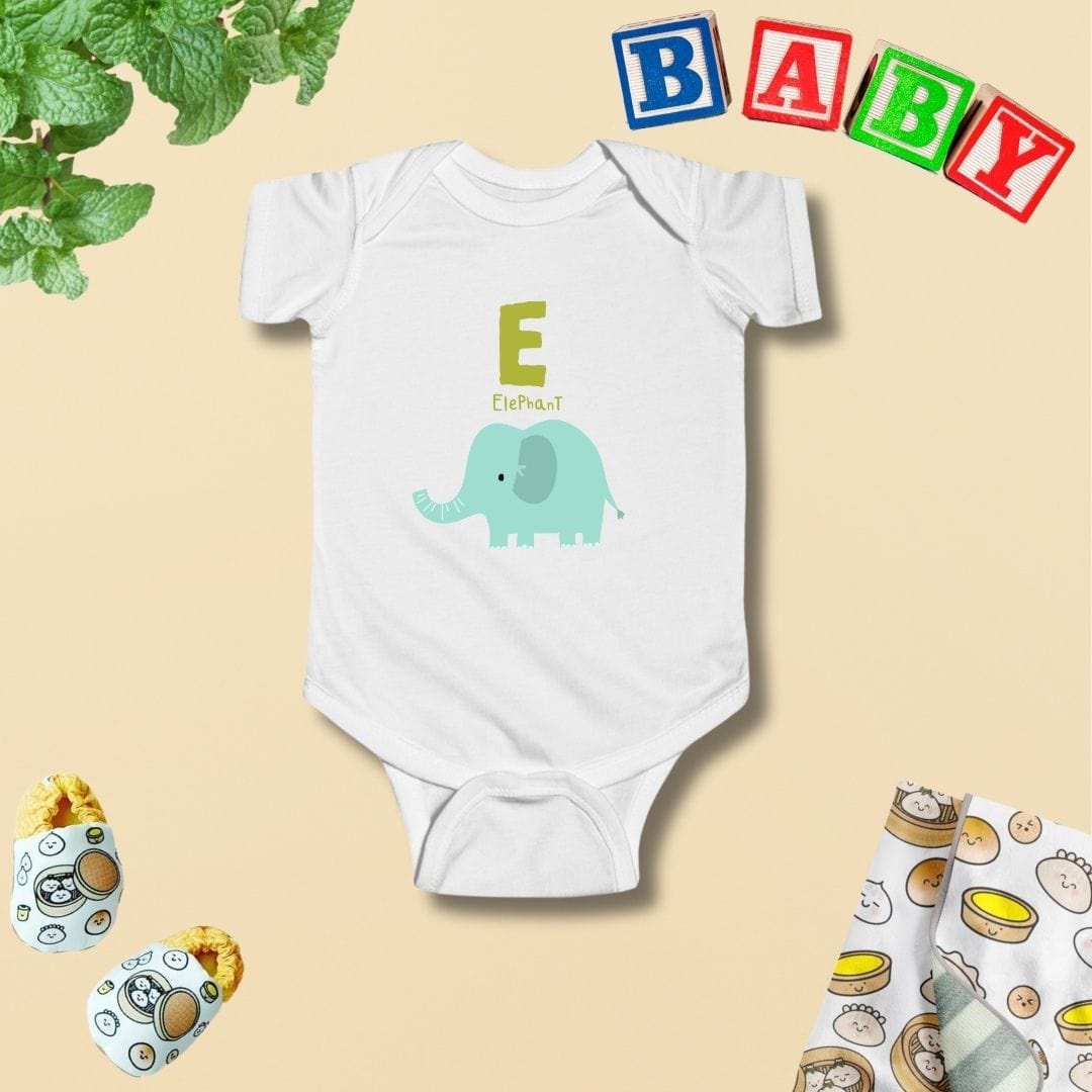 Animal Alphabet - E for Elephant Baby Bodysuit - Unisex Graphic Bodysuit for Babies