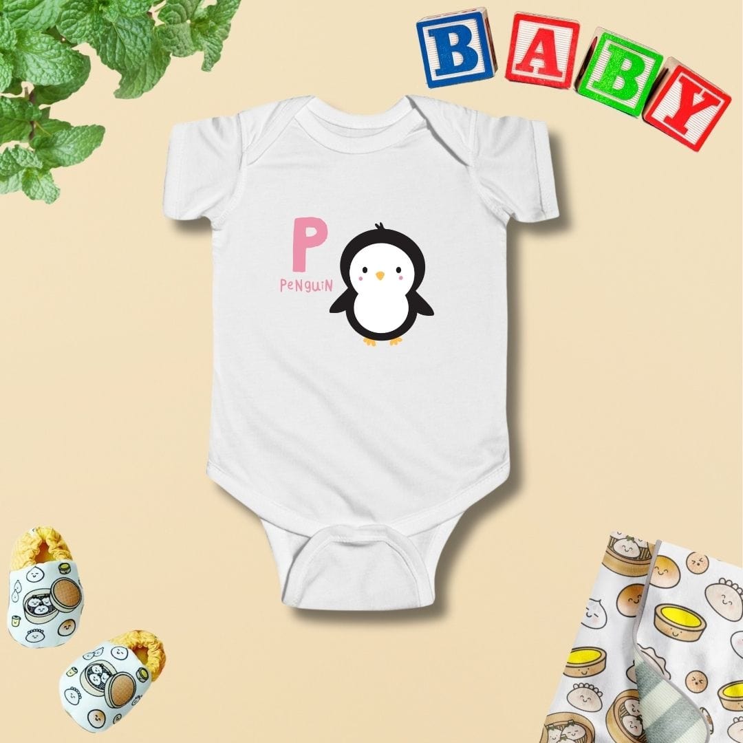 Animal Alphabet - P for Penguin Baby Bodysuit - Unisex Graphic Bodysuit for Babies