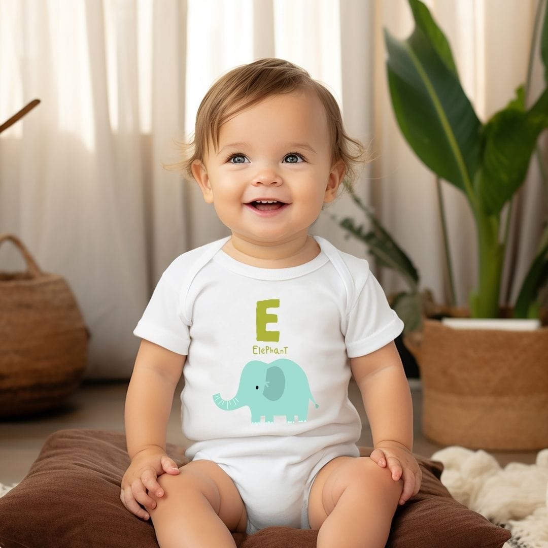 Animal Alphabet - E for Elephant Baby Bodysuit - Unisex Graphic Bodysuit for Babies