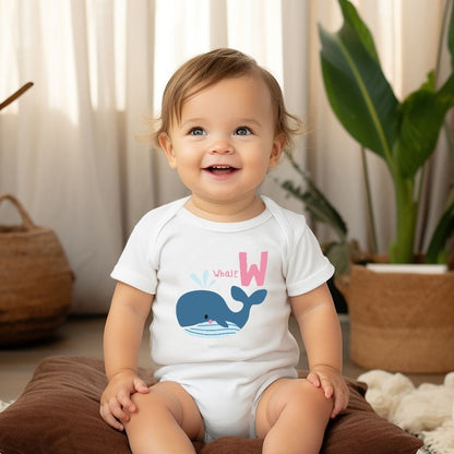 Animal Alphabet - W for Whale Baby Bodysuit - Unisex Graphic Bodysuit for Babies