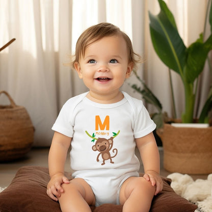 Animal Alphabet - M for Monkey Baby Bodysuit - Unisex Graphic Bodysuit for Babies