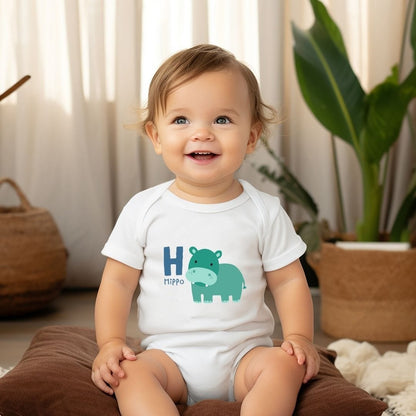 Animal Alphabet - H for Hippo Baby Bodysuit - Unisex Graphic Bodysuit for Babies