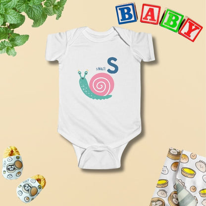 Animal Alphabet - S for Snail Baby Bodysuit - Unisex Graphic Bodysuit for Babies