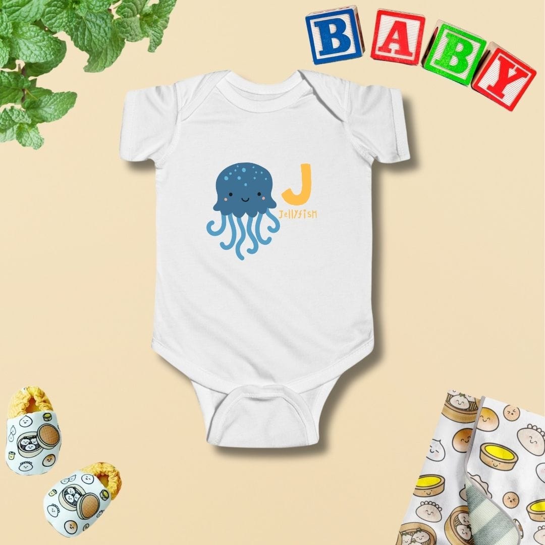 Animal Alphabet - J for Jellyfish Baby Bodysuit - Unisex Graphic Bodysuit for Babies