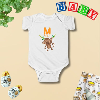 Animal Alphabet - M for Monkey Baby Bodysuit - Unisex Graphic Bodysuit for Babies