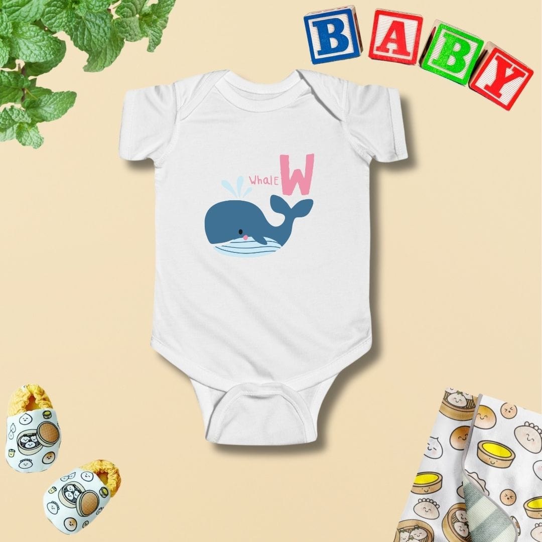 Animal Alphabet - W for Whale Baby Bodysuit - Unisex Graphic Bodysuit for Babies