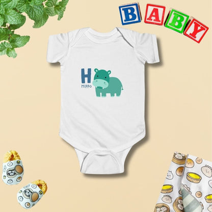 Animal Alphabet - H for Hippo Baby Bodysuit - Unisex Graphic Bodysuit for Babies