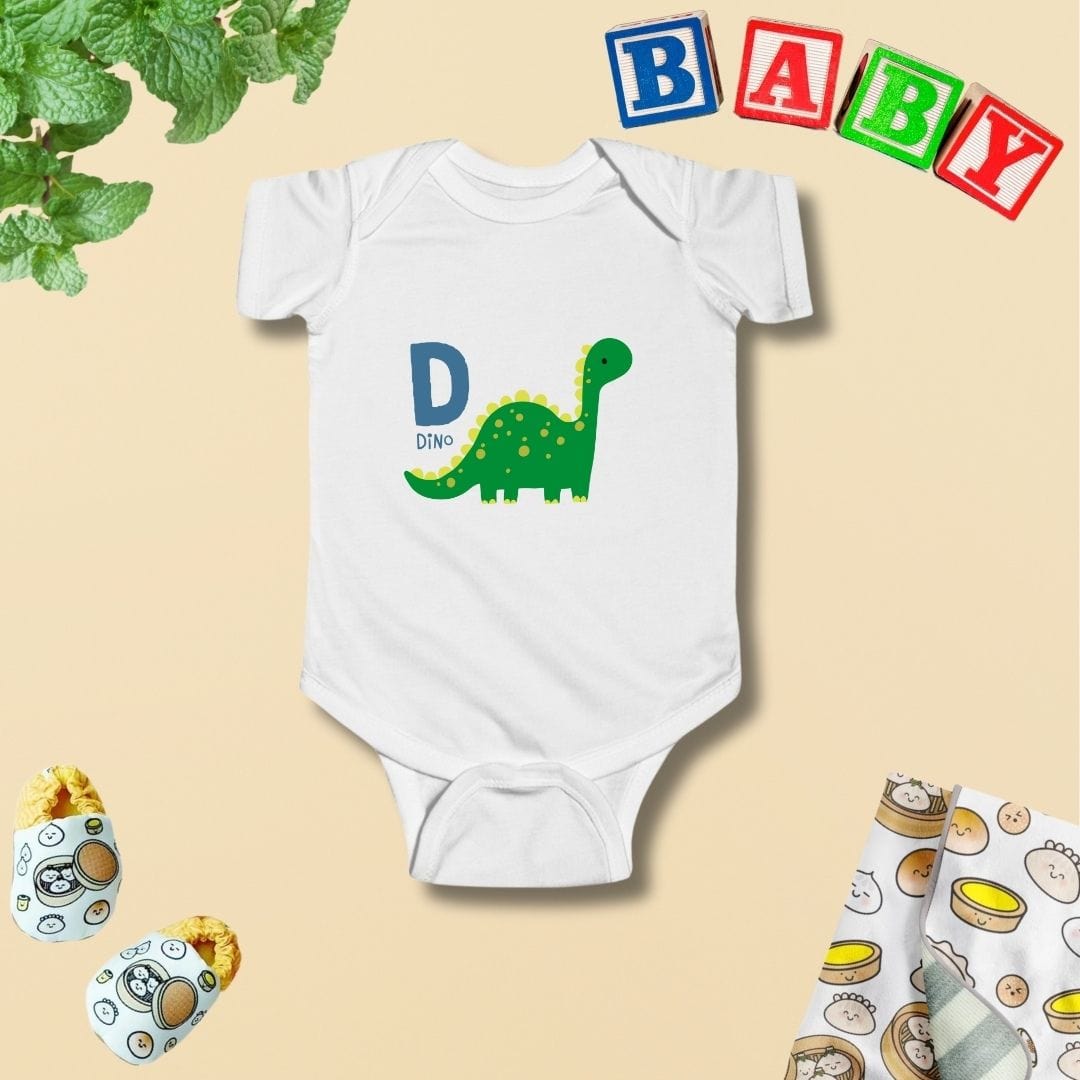 Animal Alphabet - D for Dino Baby Bodysuit - Unisex Graphic Bodysuit for Babies